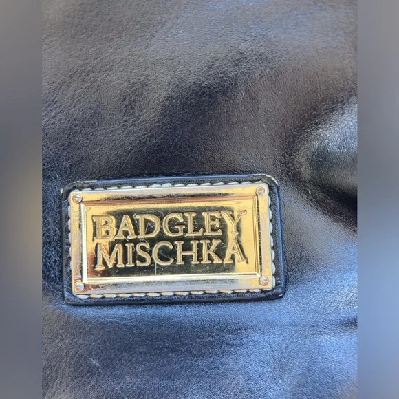 BADGLEY MISCHKA BLACK LEATHER BAG WITH SILVER AND GOLD TONED HARDWARE & BRANDING - Picture 2 of 16